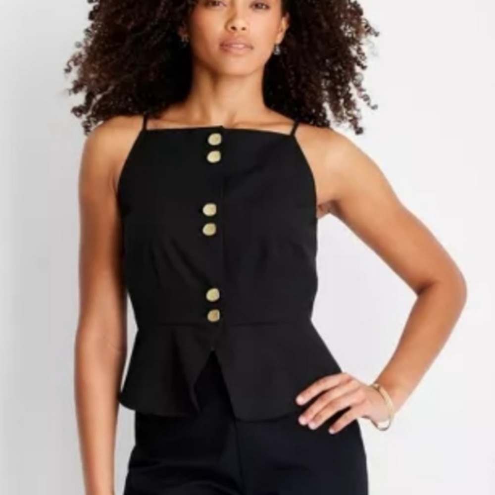 ✨NWT✨ FUTURE COLLECTIVE Black Vest Tank Gold Buttons - 16
